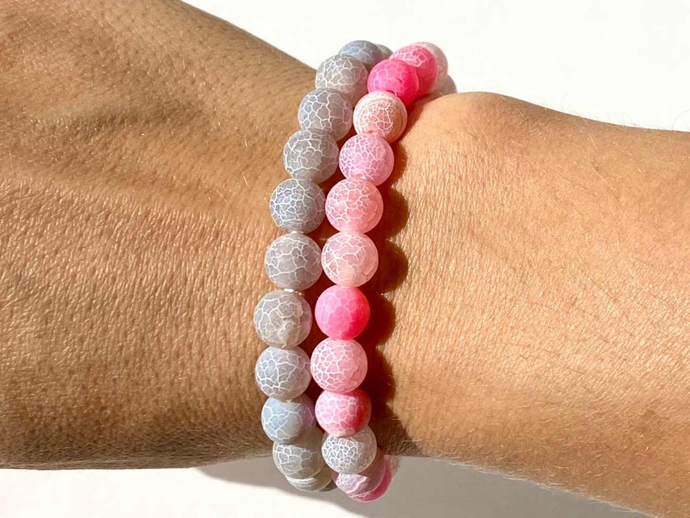 Armbandset aus grauem und rosa Agat D4846