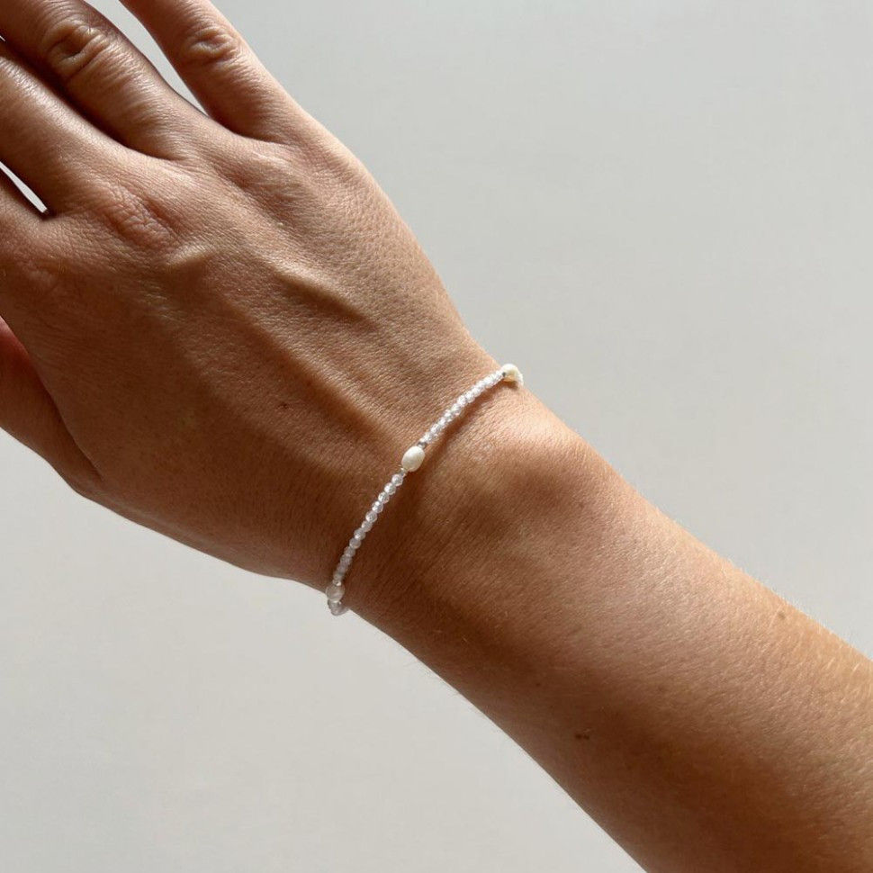 Weißes Zirkon-Armband mit Perlen D5087