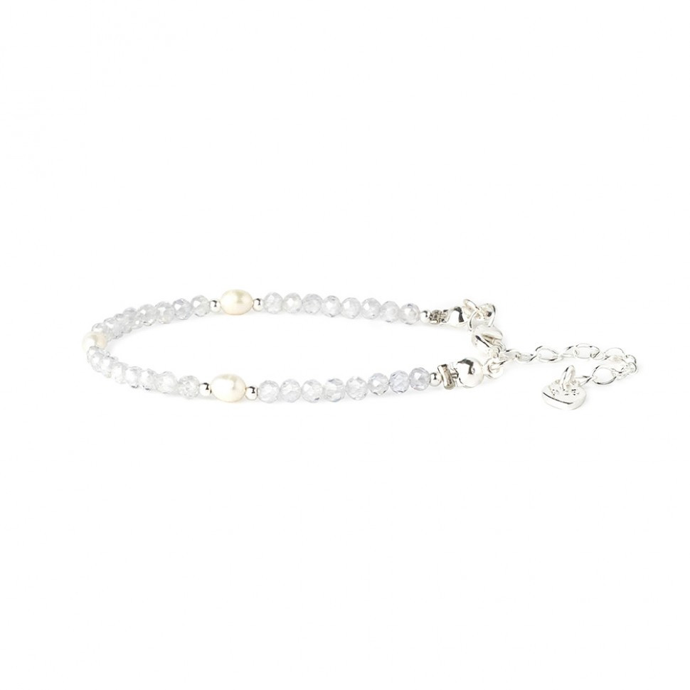 Weißes Zirkon-Armband mit Perlen D5087