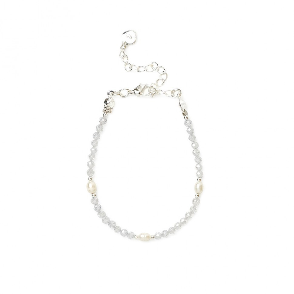 Weißes Zirkon-Armband mit Perlen D5087