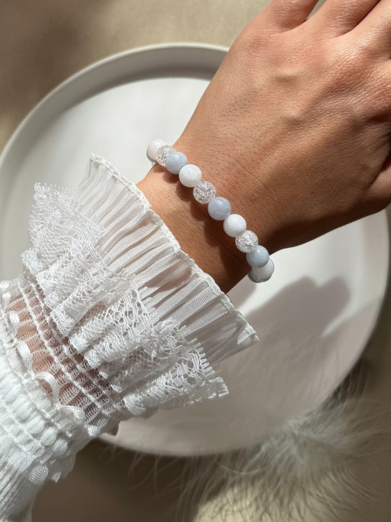 Armband aus natürlichen Edelsteinen Aquamarin, Kristall und Jade 4849
