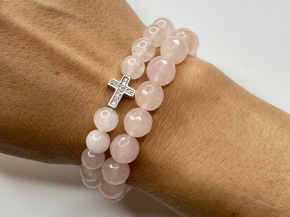 Set aus 2 rosa Quarz-Armbändern D4641