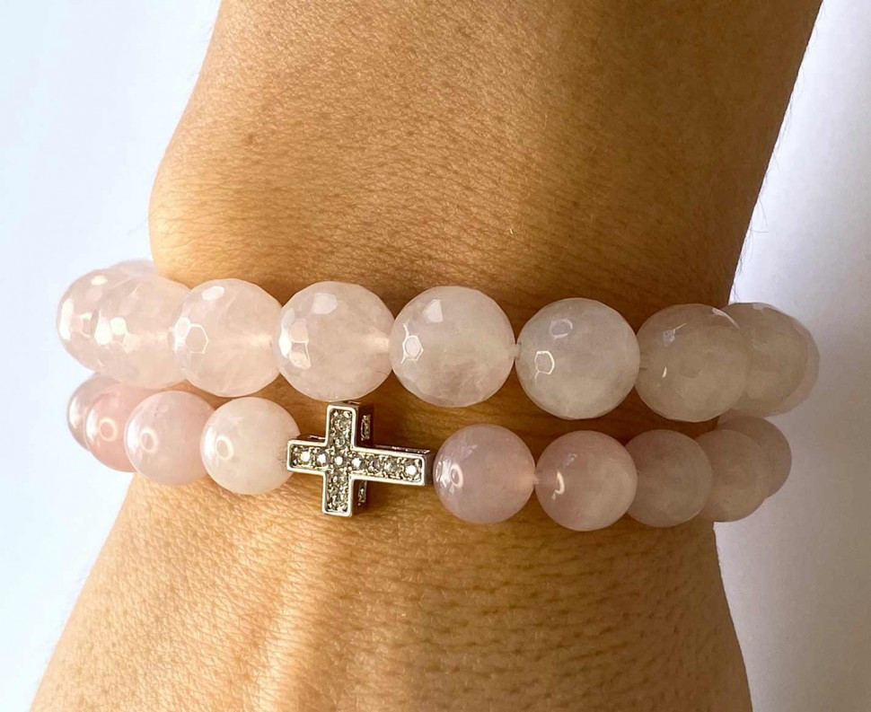 Set aus 2 rosa Quarz-Armbändern D4641