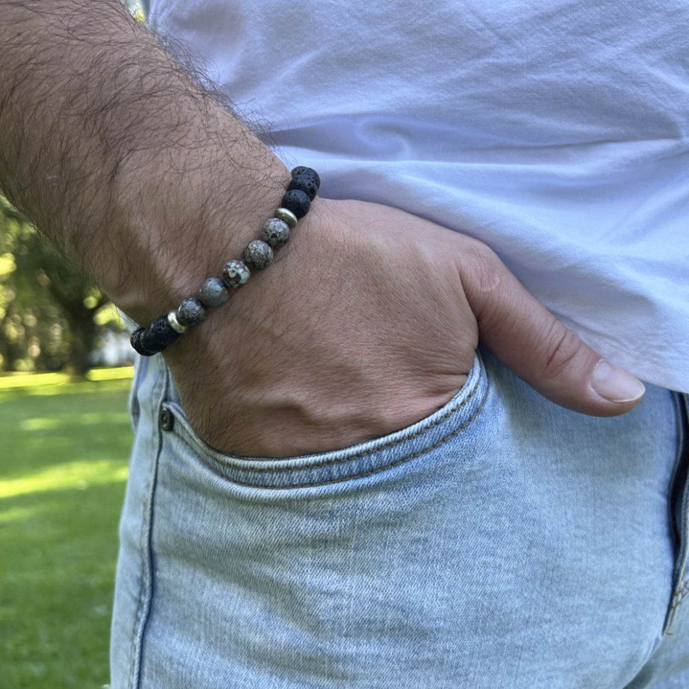 Armband aus vulkanischem Gestein und Jade D4774