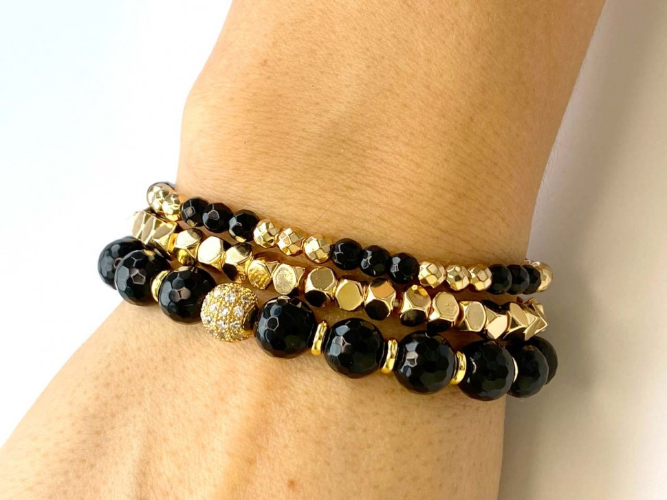 Set aus drei Agat- und Hämatit-Armbändern aus natürlichen Steinen D4585