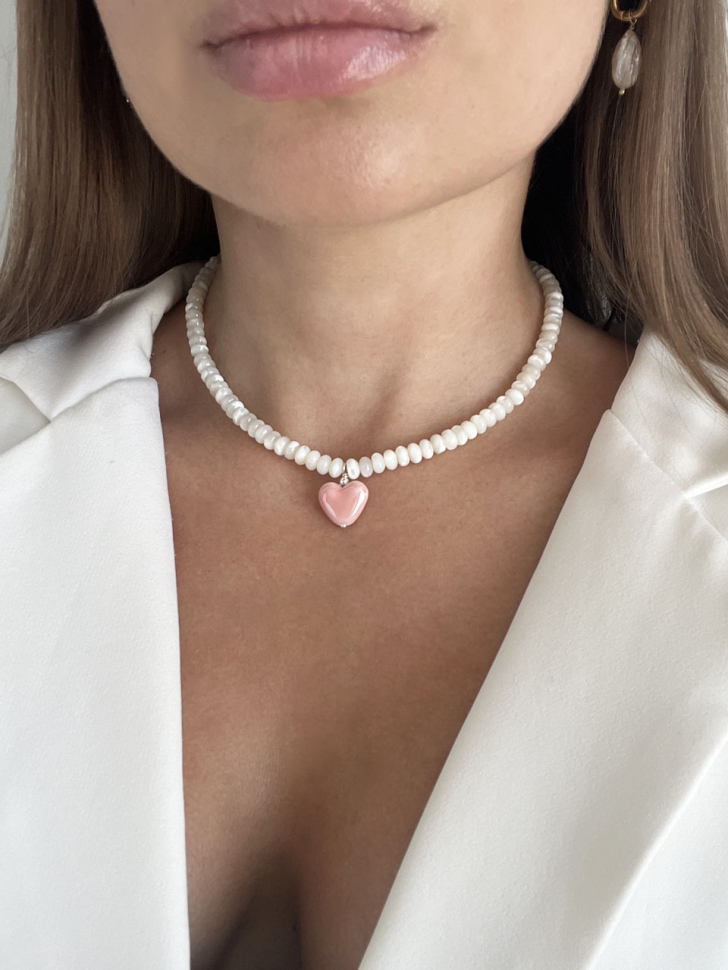 Perlmutt-Halsband mit Herzanhänger D4889