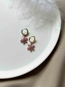 Pink earrings with flowers 5502