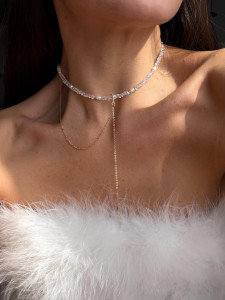 Natural Pearl and Crystal Lariat Necklace 5785