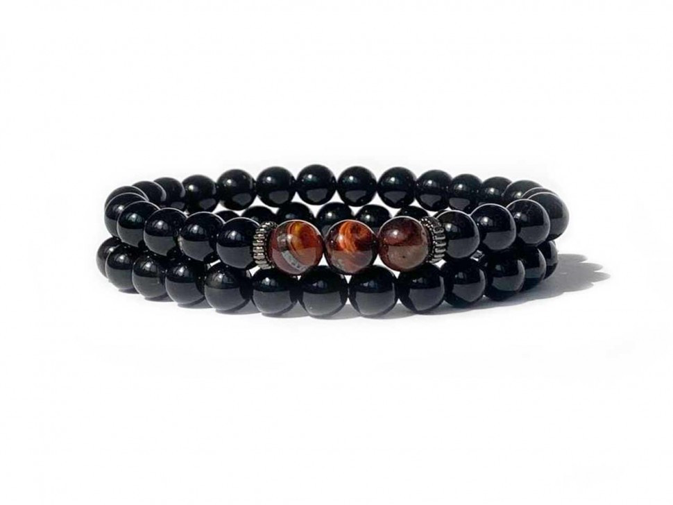 Set aus Herrenarmbändern aus schwarzem Achat D4548