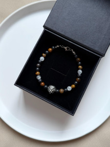 Herrenarmband mit Tigerauge, Schungit und Bergkristall 5786