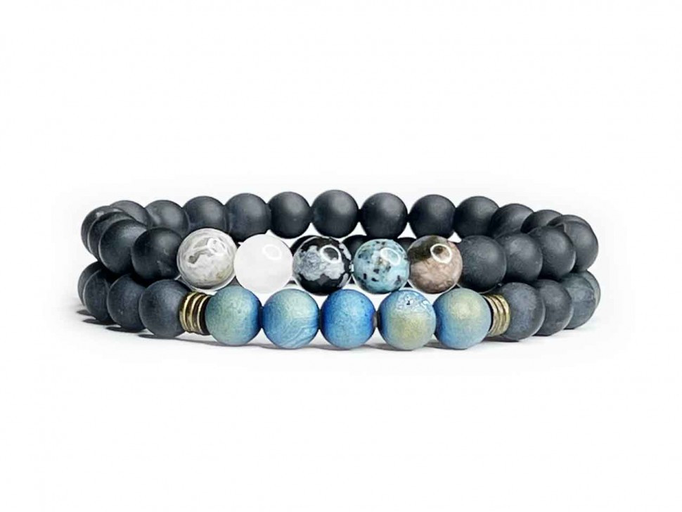 Set aus Herrenarmbändern aus schwarzem Jadeit D4545