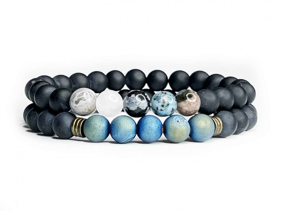 Set aus Herrenarmbändern aus schwarzem Jadeit D4545