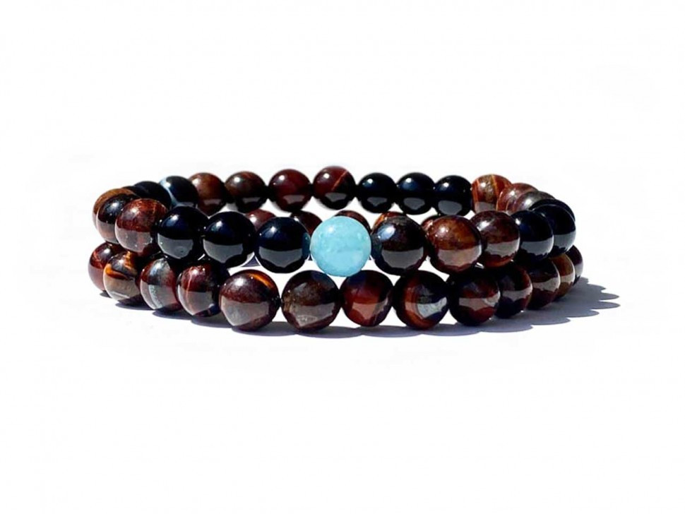 Set aus Herrenarmbändern mit Tigerauge- und Bullaugensteinen D4547