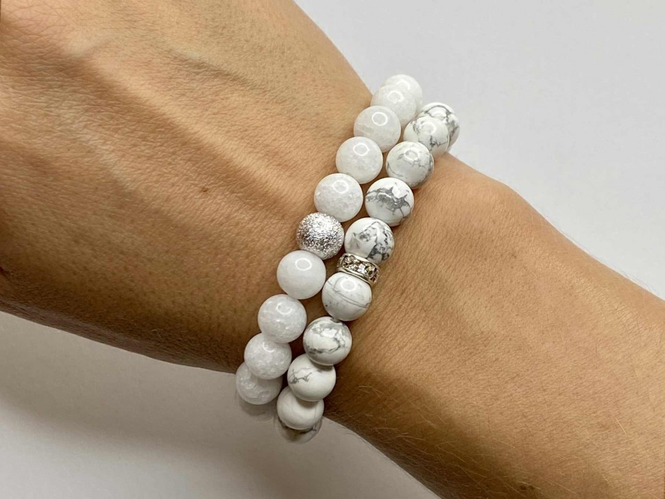 Weiße Paararmbänder (Jadeit, Kaholong, Silber) D4611