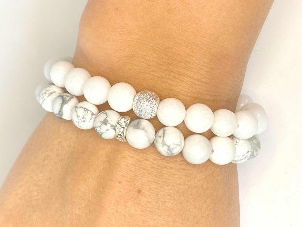 Weiße Paararmbänder (Jadeit, Kaholong, Silber) D4611