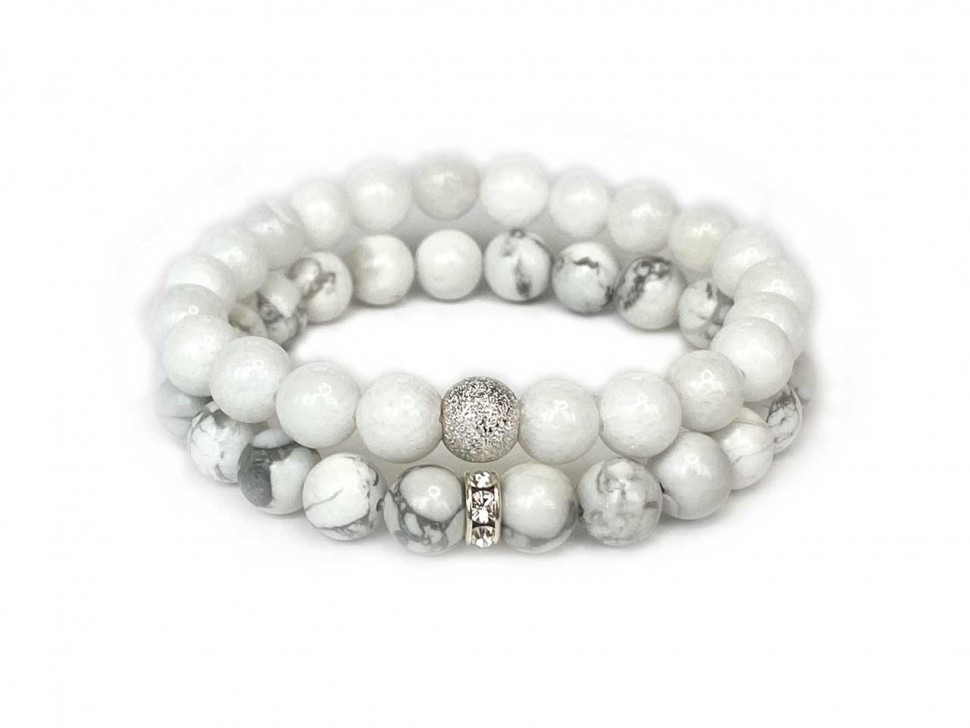 Weiße Paararmbänder (Jadeit, Kaholong, Silber) D4611