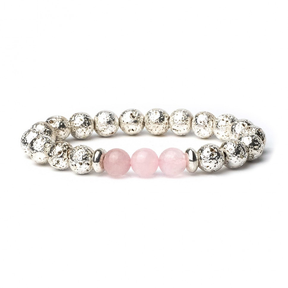 Damenarmband aus Silberlava mit rosa Quarz D4999
