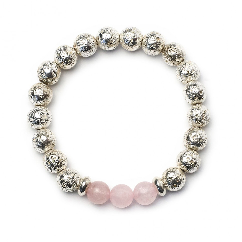 Damenarmband aus Silberlava mit rosa Quarz D4999