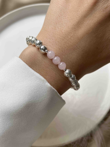 Silver bracelet with lava and rose quartz 5594