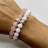 Paararmbänder aus weißem Jadeit, rosa Quarz, Silber D4610