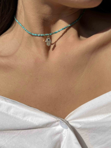 Natural turquoise choker with pendant 5207