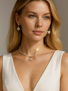 Shiny necklace with a flower 5510