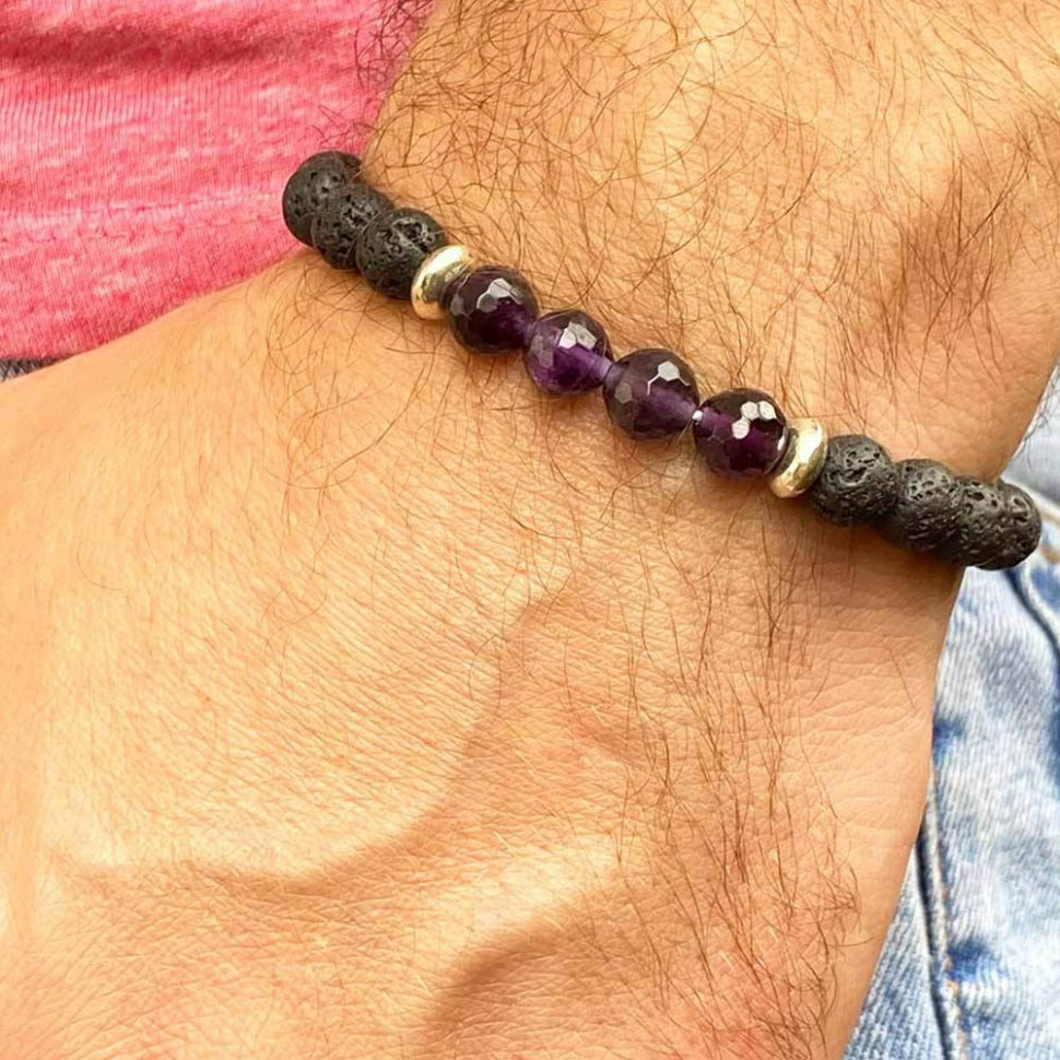 Herrenarmband aus vulkanischer Lava und Amethyst D4678