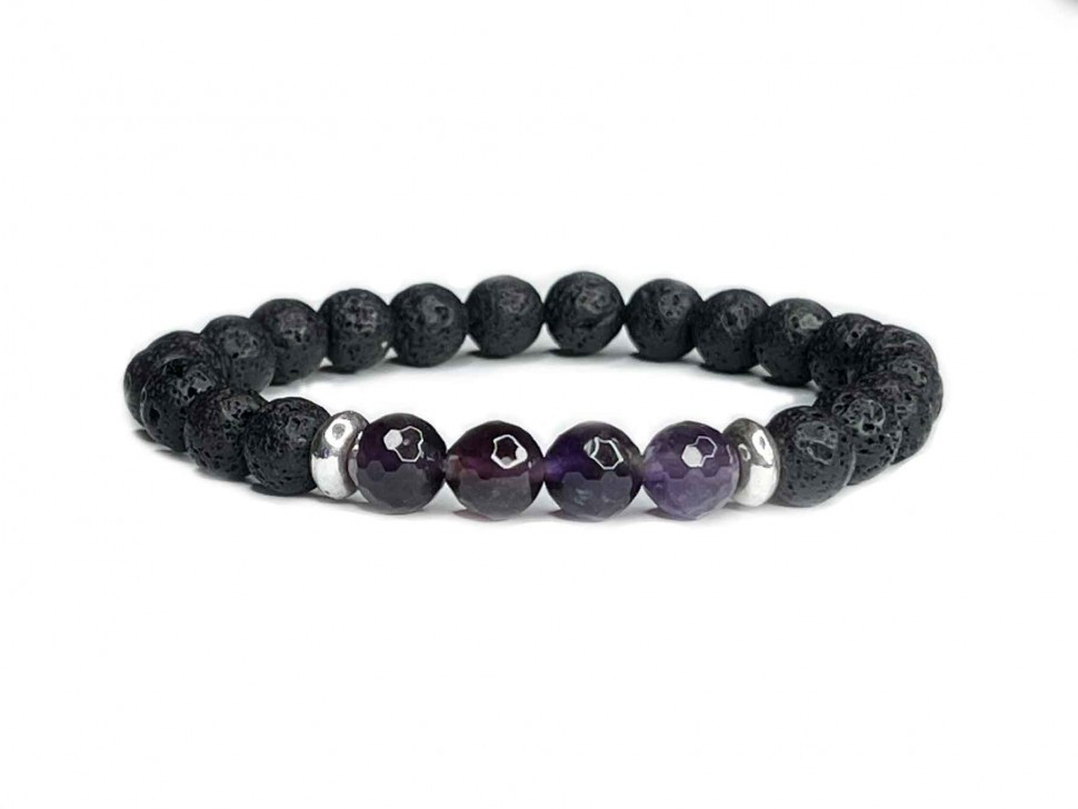 Herrenarmband aus vulkanischer Lava und Amethyst D4678