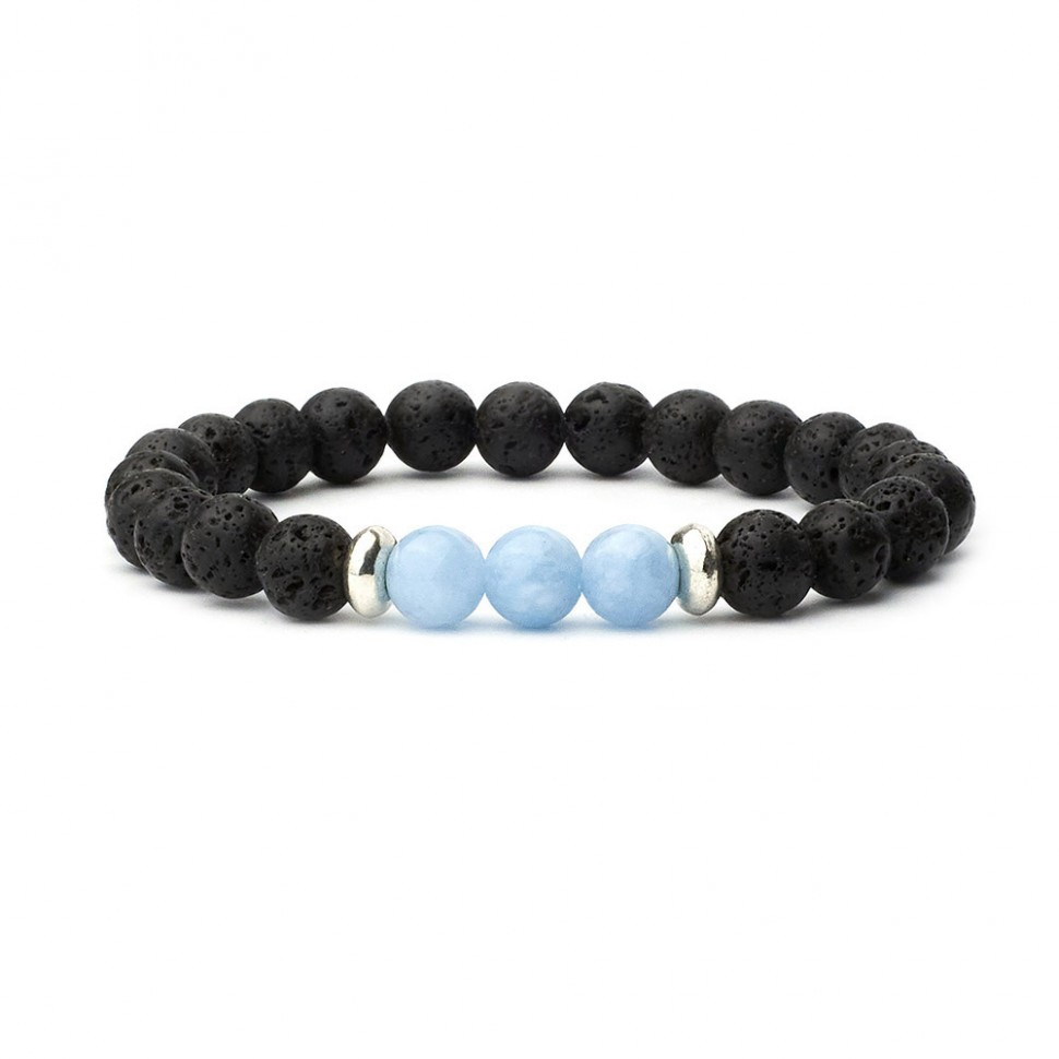 Herrenarmband aus Lavastein und Aquamarin D4681