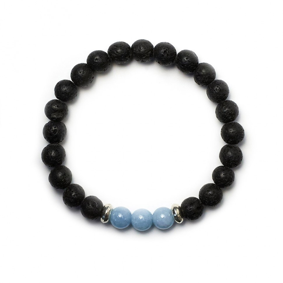 Herrenarmband aus Lavastein und Aquamarin D4681