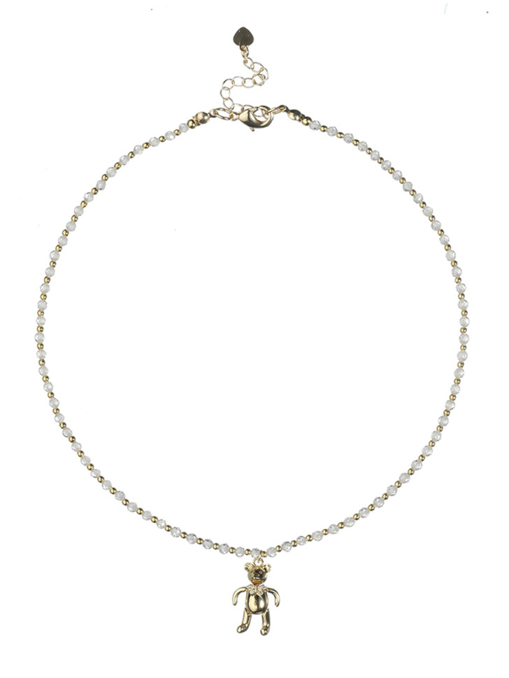 Choker mit Bärenanhänger aus natürlichen Steinen in Weiß D4887