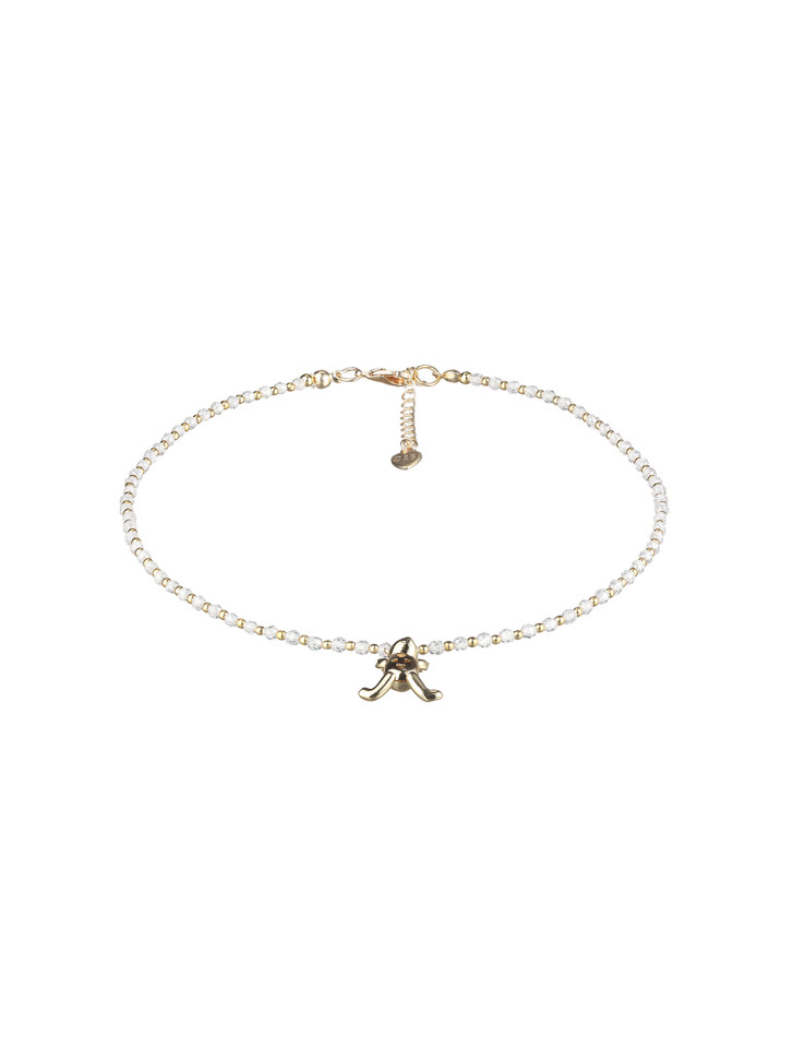 Choker mit Bärenanhänger aus natürlichen Steinen in Weiß D4887