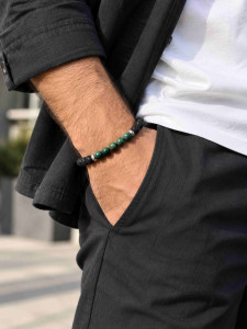 Herrenarmband aus Lavastein und Apatit 4975