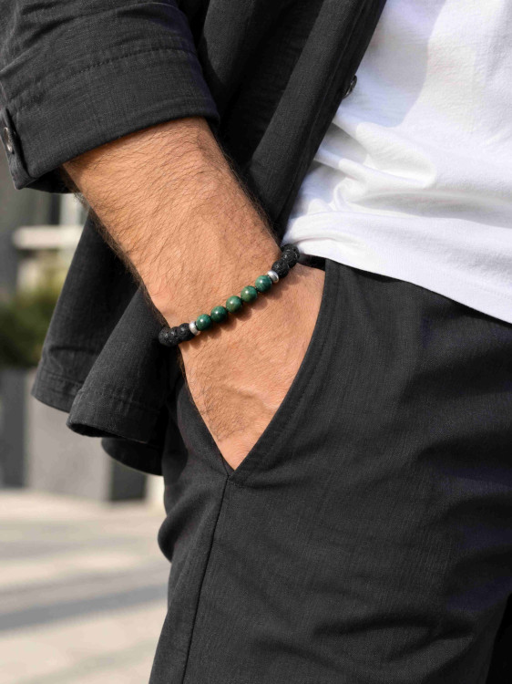 Herrenarmband aus Lavastein und Apatit 4975