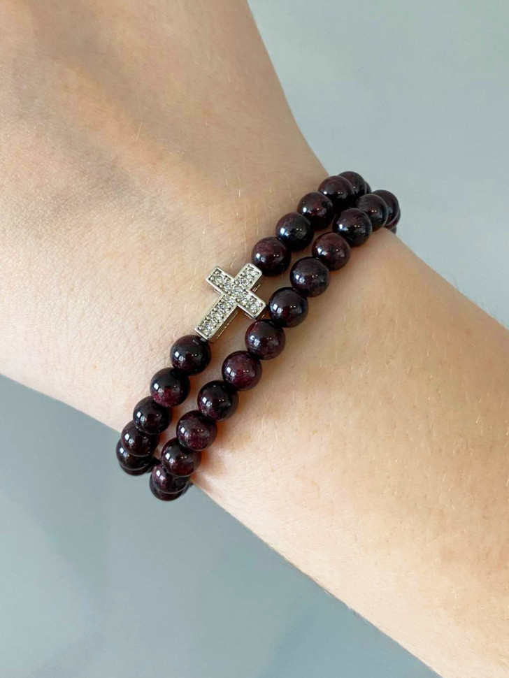 Damenarmband aus natürlichen Granatsteinen, zweifach gewickelt D4712