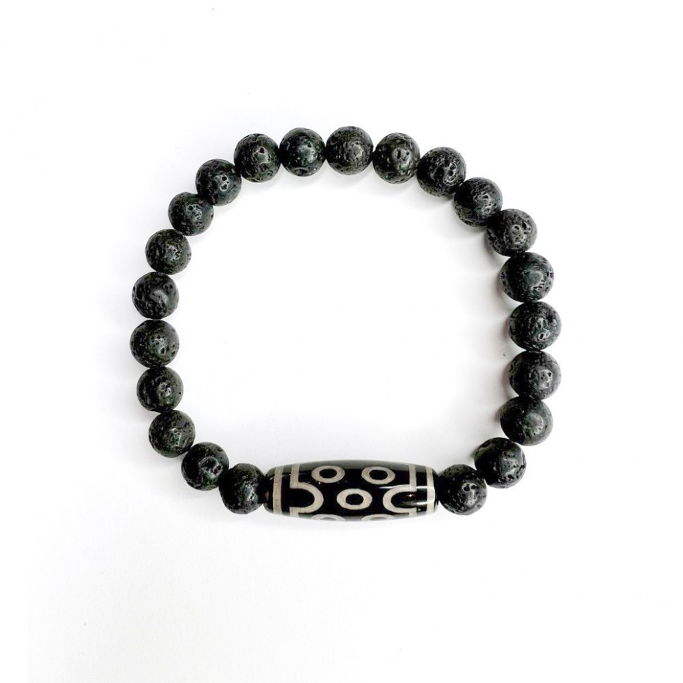 Herrenarmband aus Lava und Dzi D4976