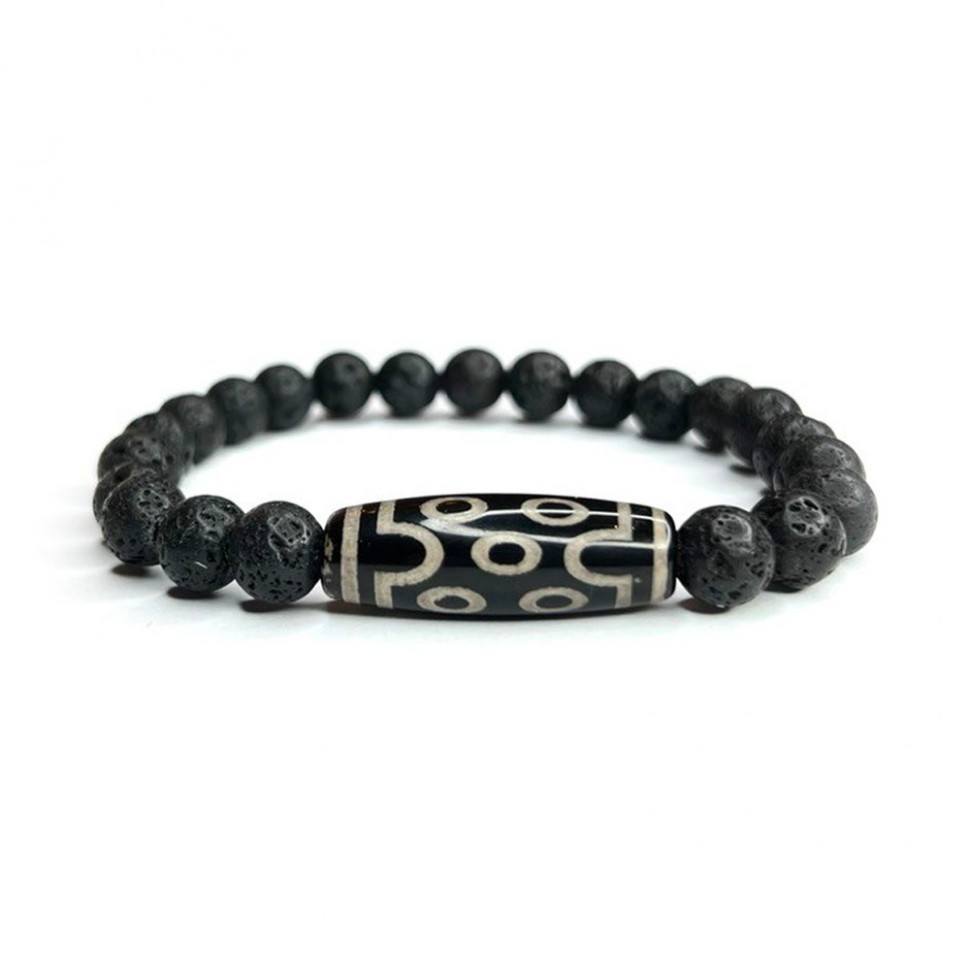 Herrenarmband aus Lava und Dzi D4976