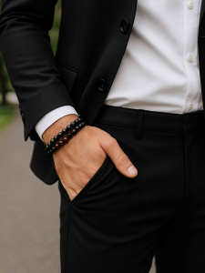 Set of men's bracelets made from black agate 4548