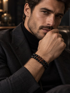 Lebijou bietet ein Set von Herrenarmbändern aus schwarzem Achat 4548 an.
