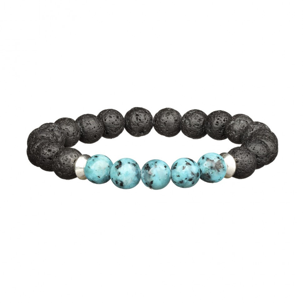 Herrenarmband aus natürlichem Lavastein und Achat D4500