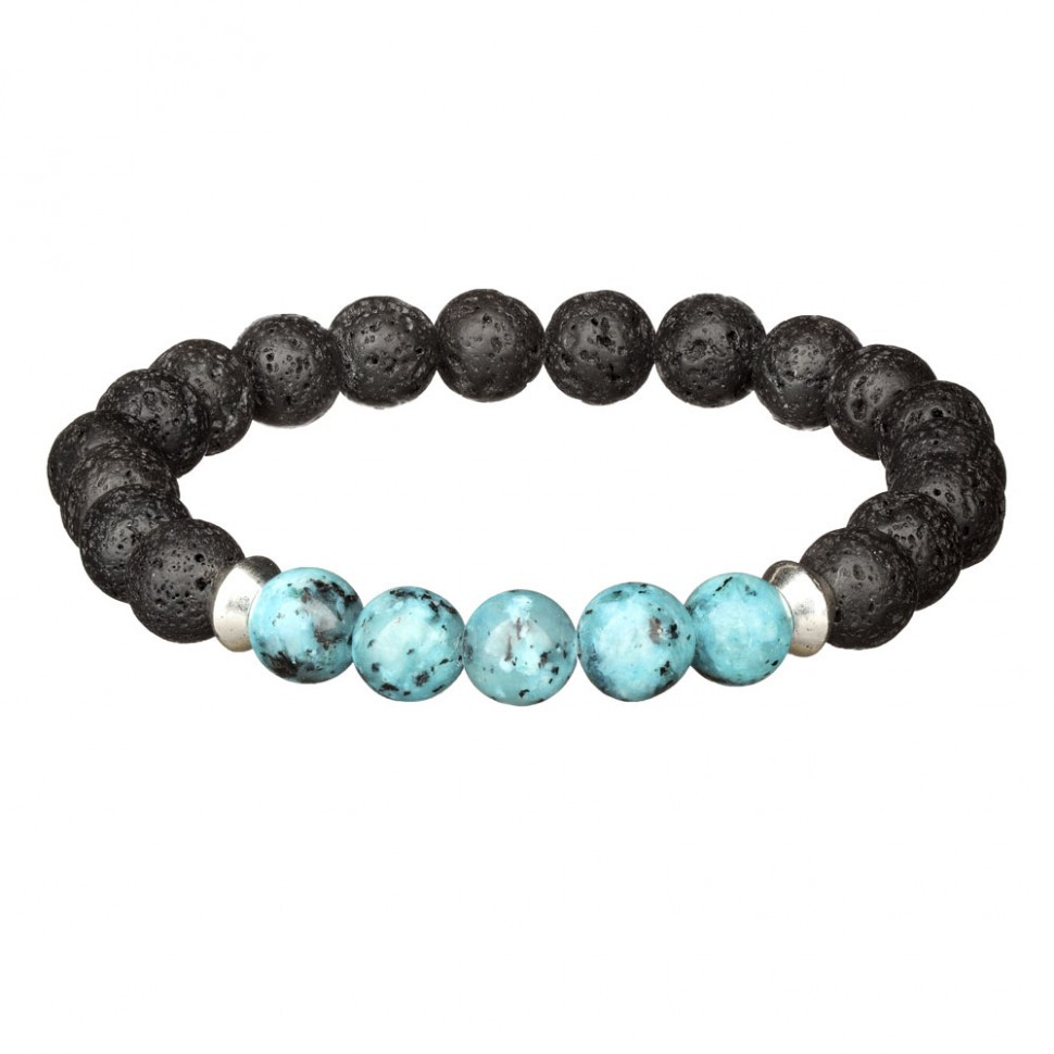 Herrenarmband aus natürlichem Lavastein und Achat D4500