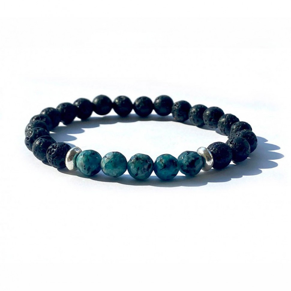 Herrenarmband aus natürlichem Lavastein und Achat D4500