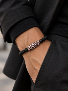 Men's lava bracelet with Dzi bead 4998