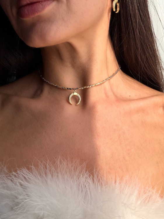 Hämatit-Choker mit Halbmond-Anhänger 5794