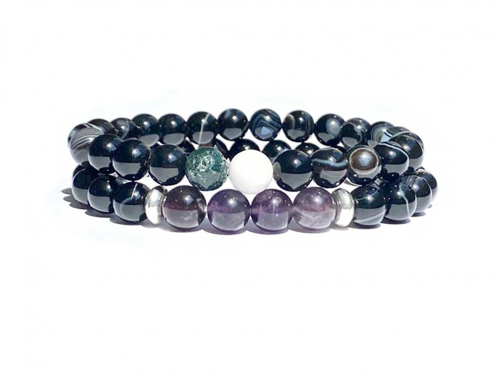Set aus Achat-, Amethyst- und Jadeit-Herrenarmbändern D4556