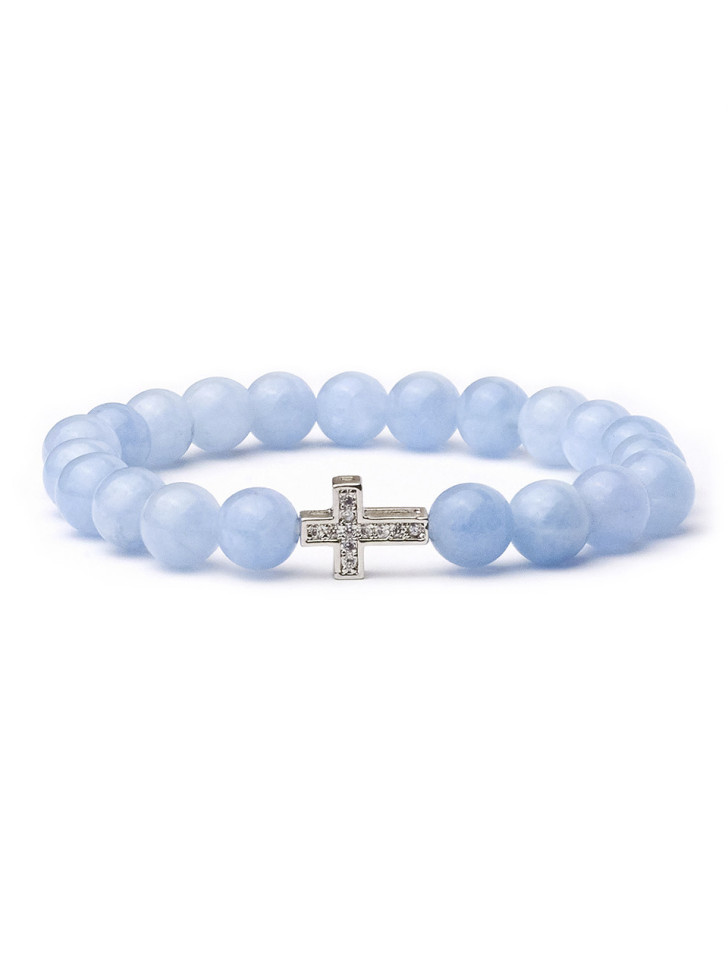 Aquamarin-Armband mit Kreuz D4514