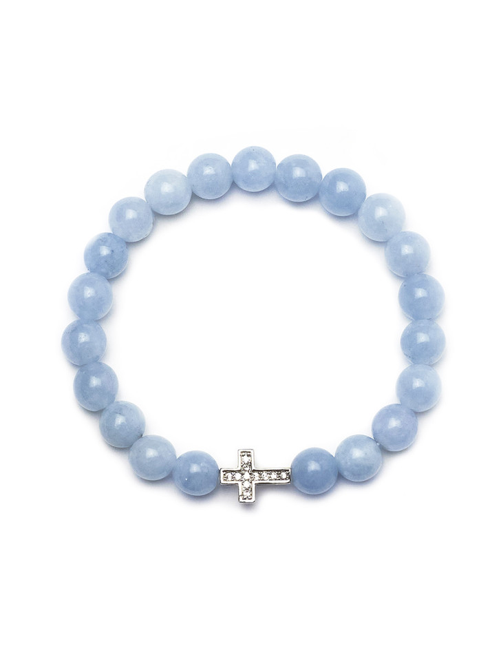 Aquamarin-Armband mit Kreuz D4514