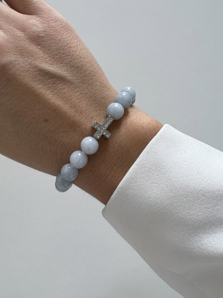 Aquamarin-Armband mit Kreuz D4514