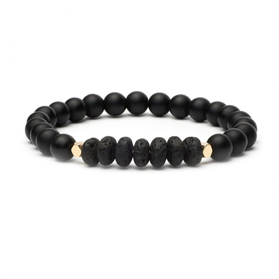 Natürlicher Lavastein- und Schungit-Armband für Männer D4682