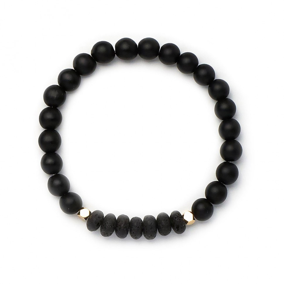 Natürlicher Lavastein- und Schungit-Armband für Männer D4682